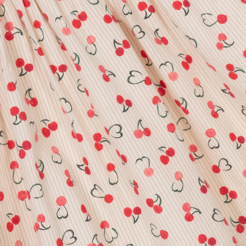 Bonpoint-فستان بطبعة الكرز قطن مقلم لون عاجي | Childrensalon Outlet