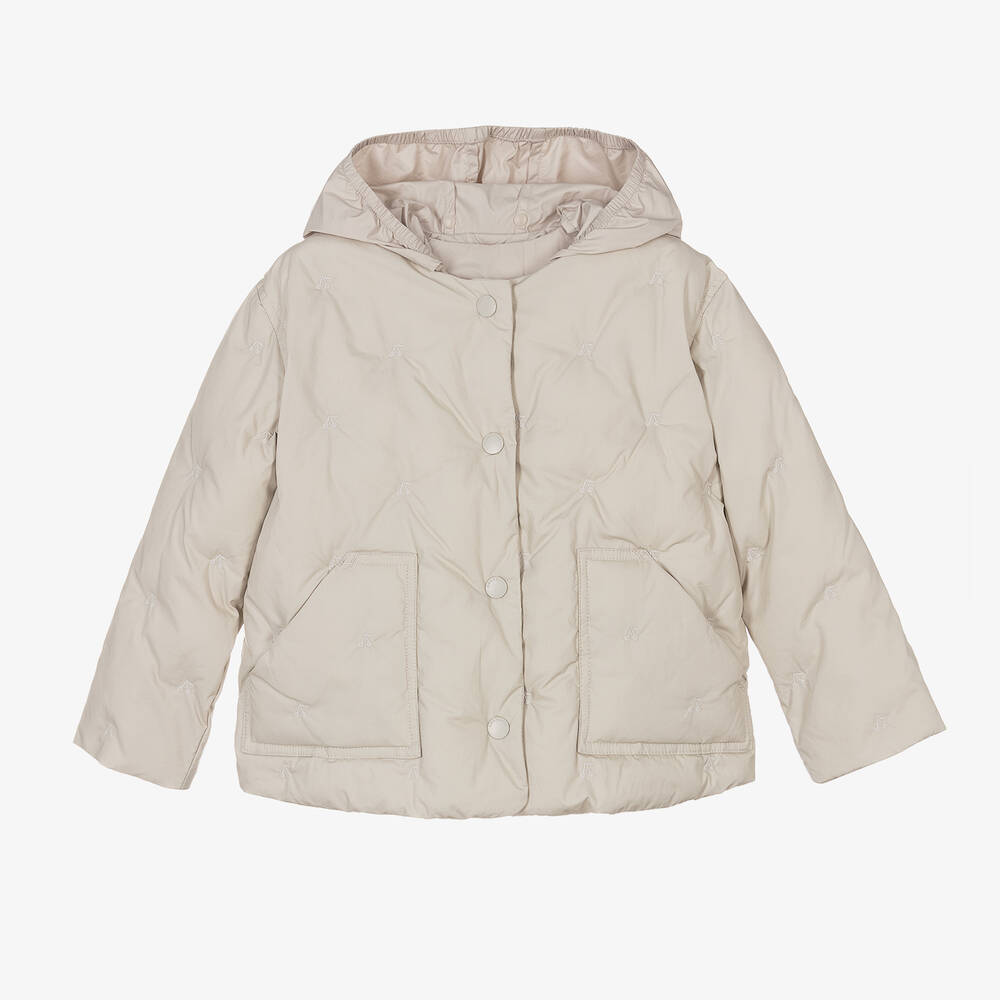 Bonpoint - Girls Beige Cotton Padded Jacket | Childrensalon