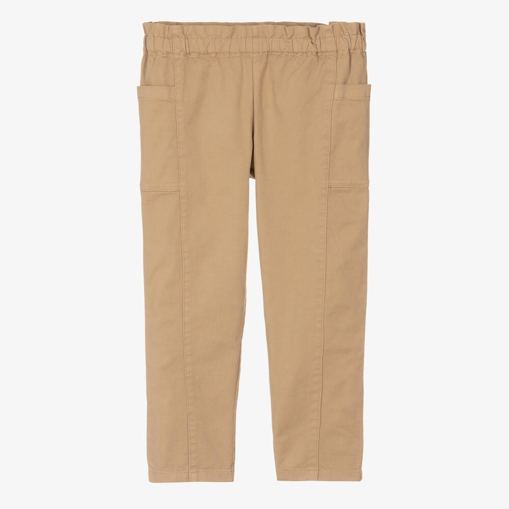 Bonpoint - Girls Beige Cotton Twill Trousers | Childrensalon