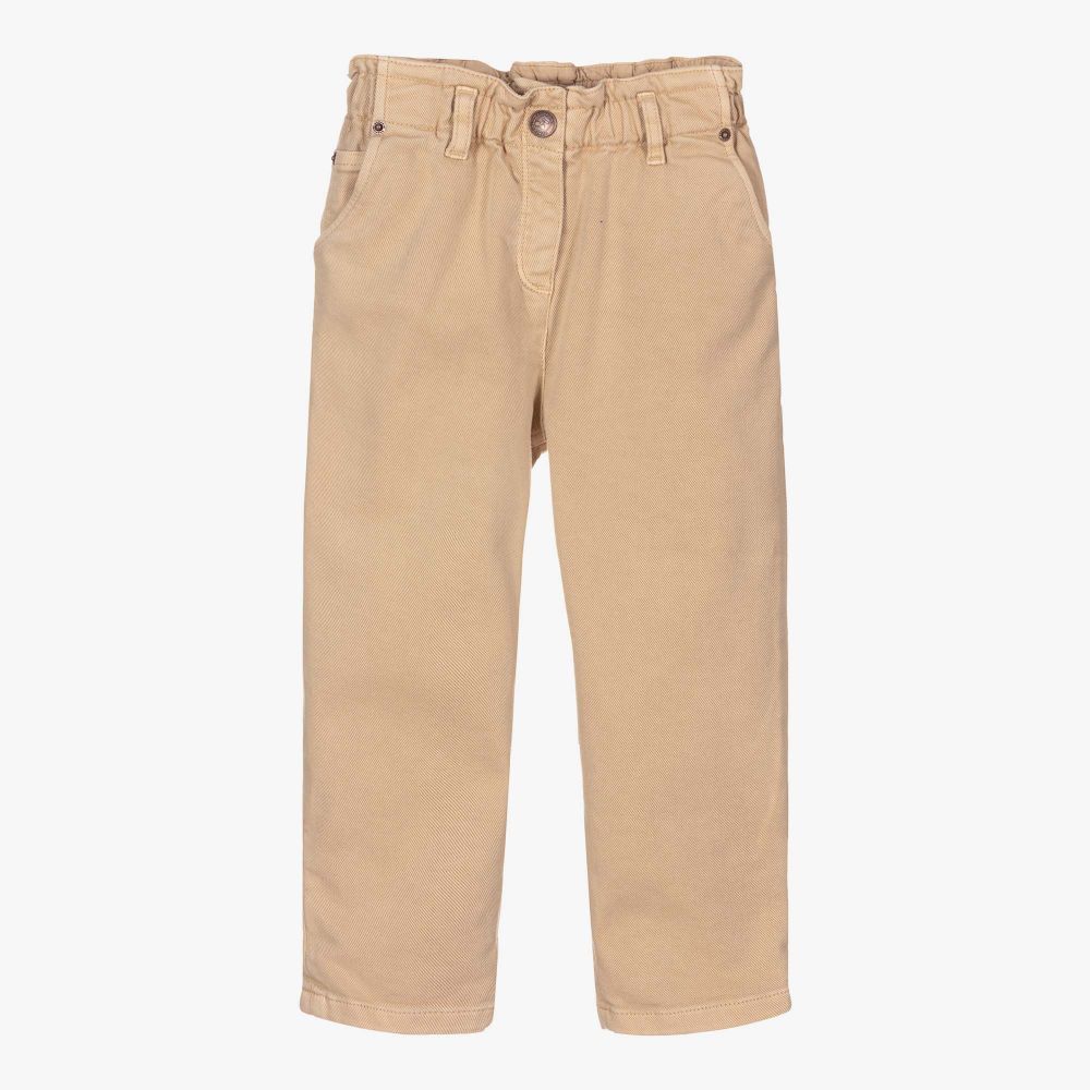 Bonpoint - Girls Beige Denim Trousers | Childrensalon