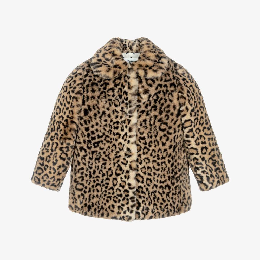 Bonpoint-Girls Beige Faux Fur Leopard Print Coat | Childrensalon Outlet