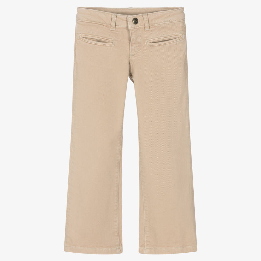 Bonpoint - Girls Beige Flared Denim Jeans | Childrensalon