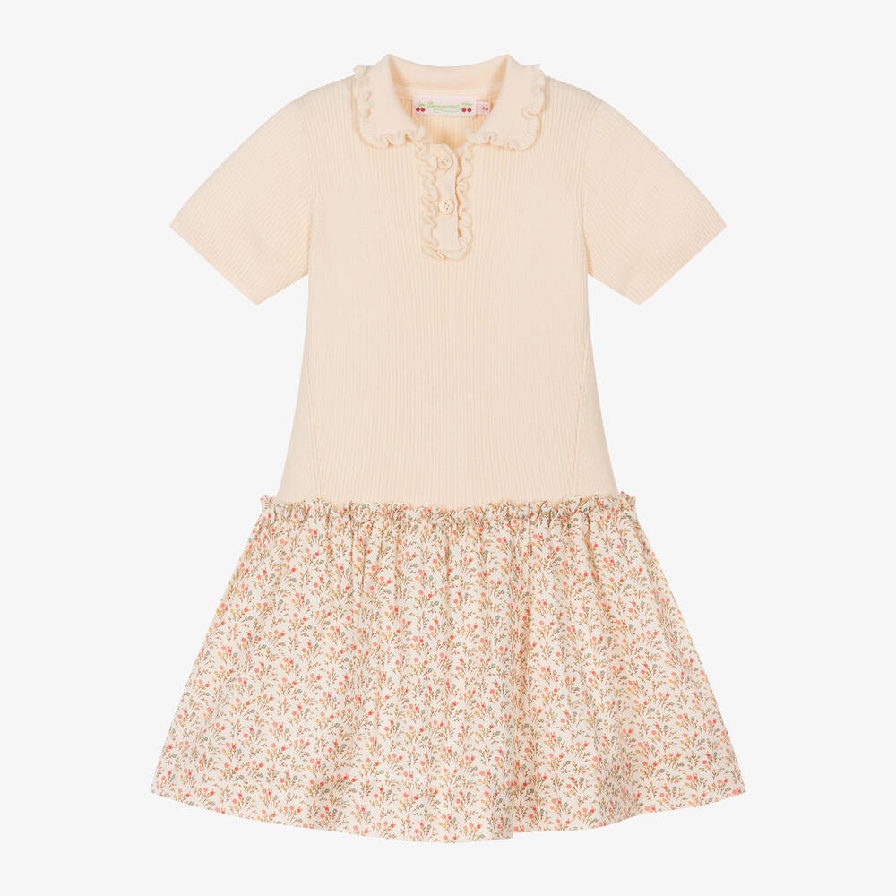 Bonpoint-Girls Beige Floral Cotton Dress | Childrensalon Outlet