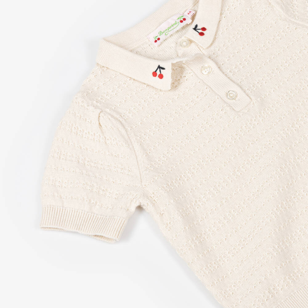 Bonpoint-Girls Beige Knit Polo Top | Childrensalon Outlet