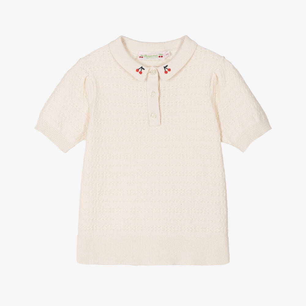 Bonpoint-Girls Beige Knit Polo Top | Childrensalon Outlet