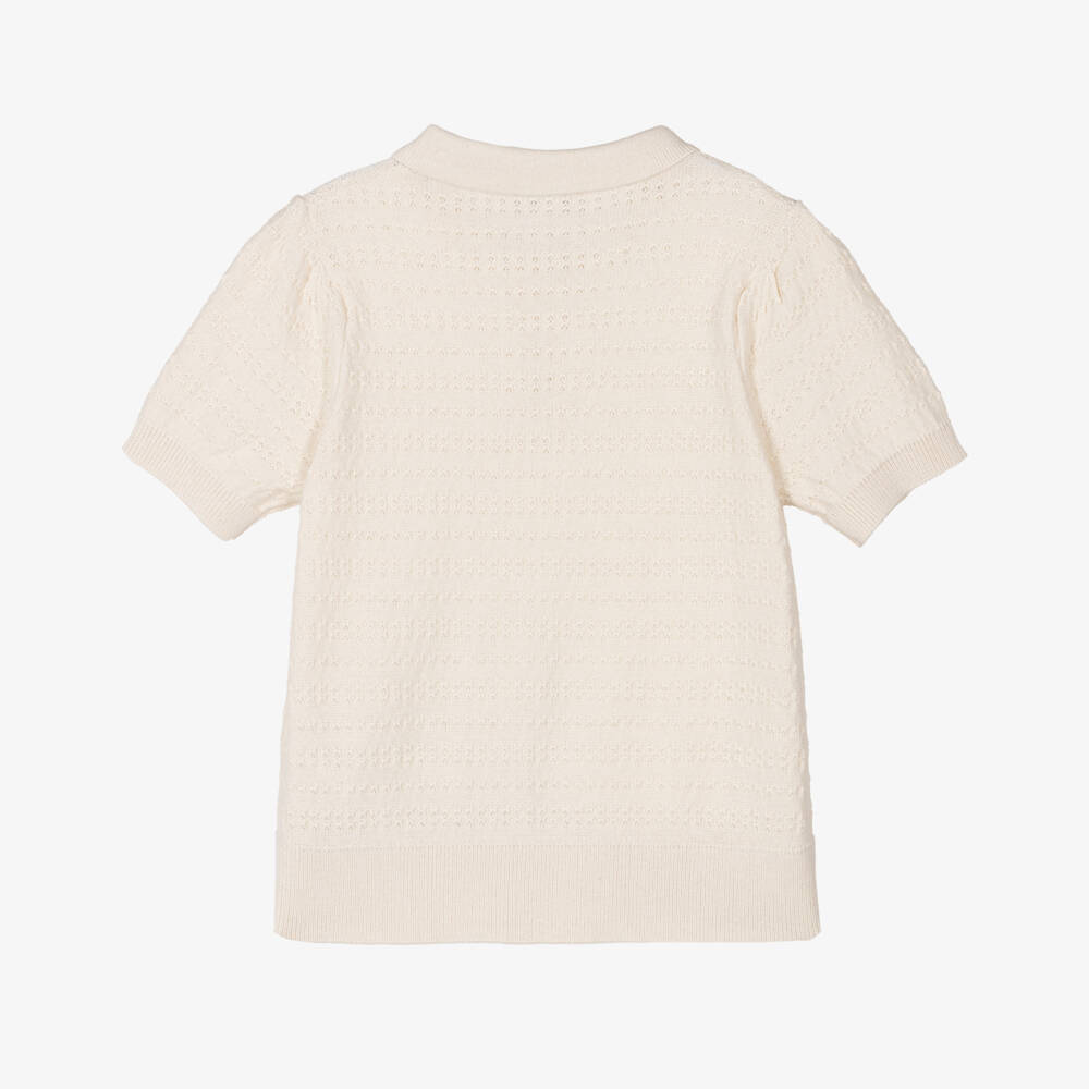 Bonpoint-Girls Beige Knit Polo Top | Childrensalon Outlet