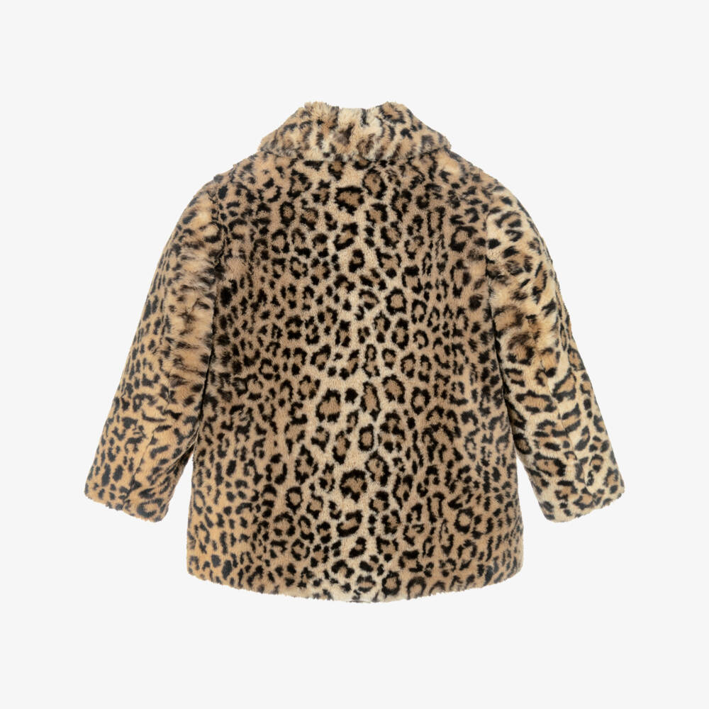 Bonpoint-معطف فرو بيج بنقشة الفهد للبنات | Childrensalon Outlet