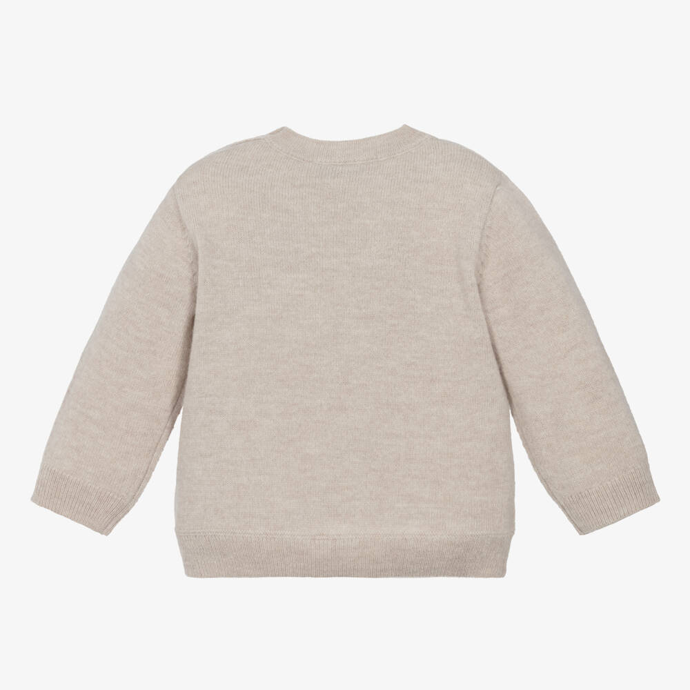 Bonpoint-بلوفر صوف مارينو محبوك لون بيج للبنات | Childrensalon Outlet