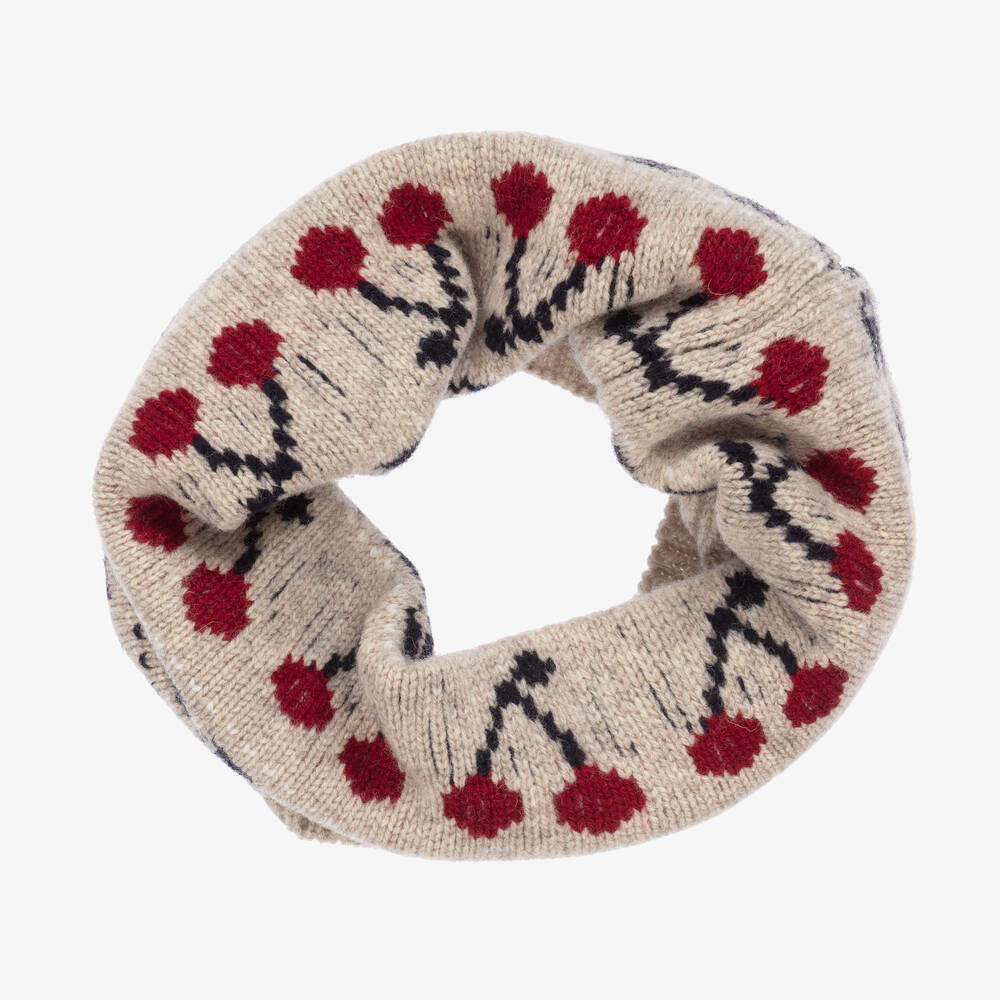 Bonpoint - Girls Beige Merino Wool Cherry Snood | Childrensalon