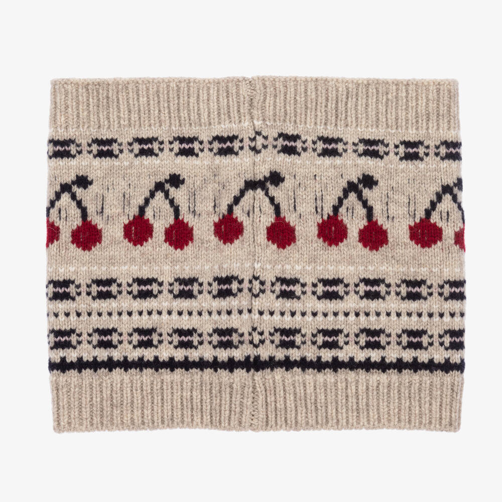 Bonpoint-Girls Beige Merino Wool Cherry Snood | Childrensalon Outlet