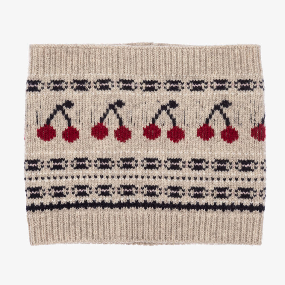 Bonpoint-Girls Beige Merino Wool Cherry Snood | Childrensalon Outlet