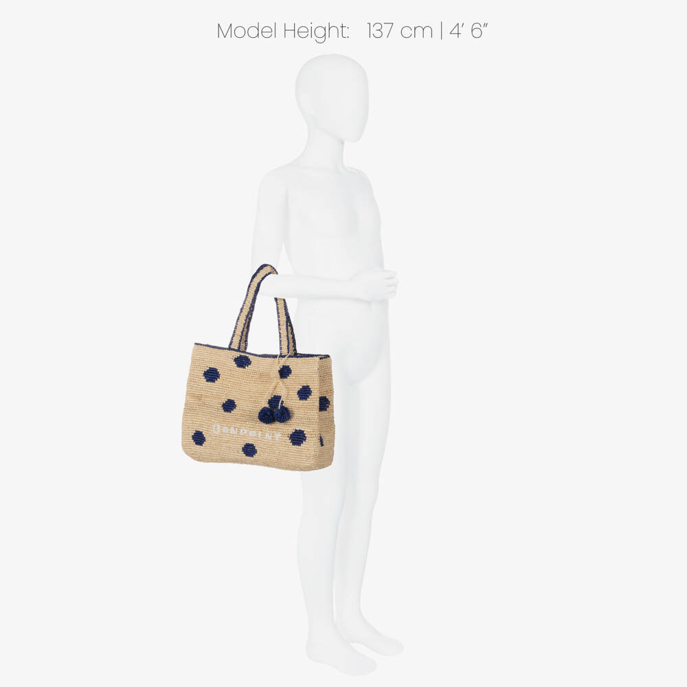 Bonpoint-Girls Beige & Navy Blue Raffia Tote Bag with Cherry Logo Charm | Childrensalon Outlet