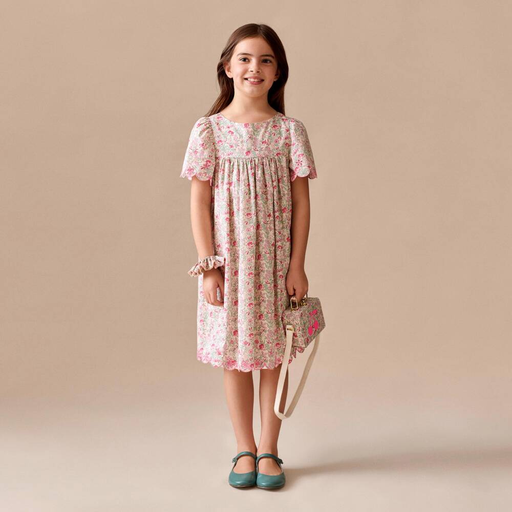 Bonpoint-Girls Beige & Pink Floral Liberty Fabric Dress | Childrensalon Outlet