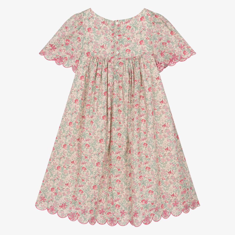 Bonpoint-Girls Beige & Pink Floral Liberty Fabric Dress | Childrensalon Outlet