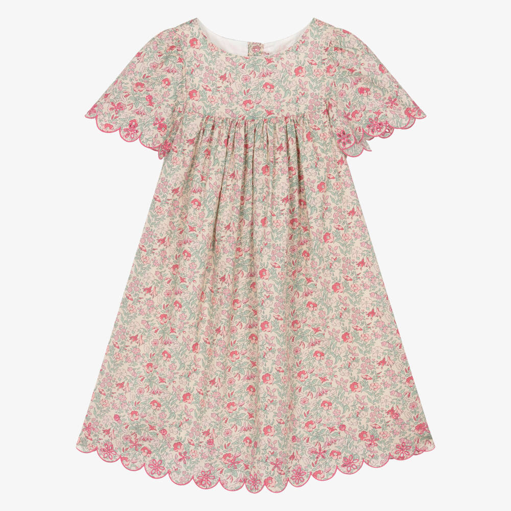 Bonpoint-Girls Beige & Pink Floral Liberty Fabric Dress | Childrensalon Outlet