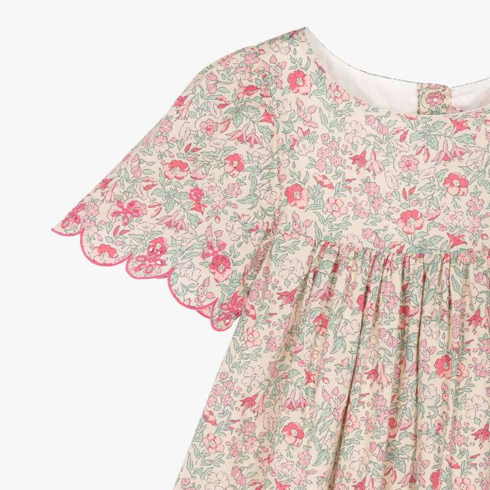 Bonpoint-Girls Beige & Pink Floral Liberty Fabric Dress | Childrensalon Outlet