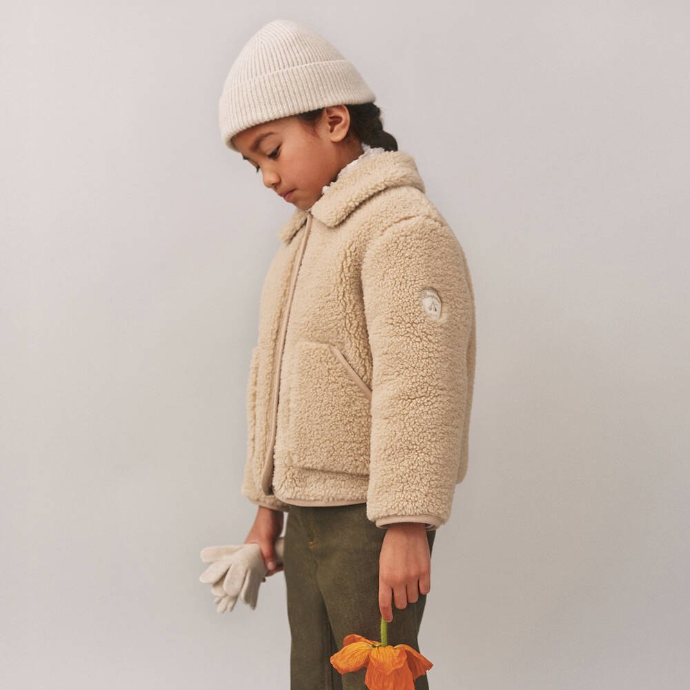 Bonpoint-Girls Beige Sherpa Fleece Jacket | Childrensalon Outlet