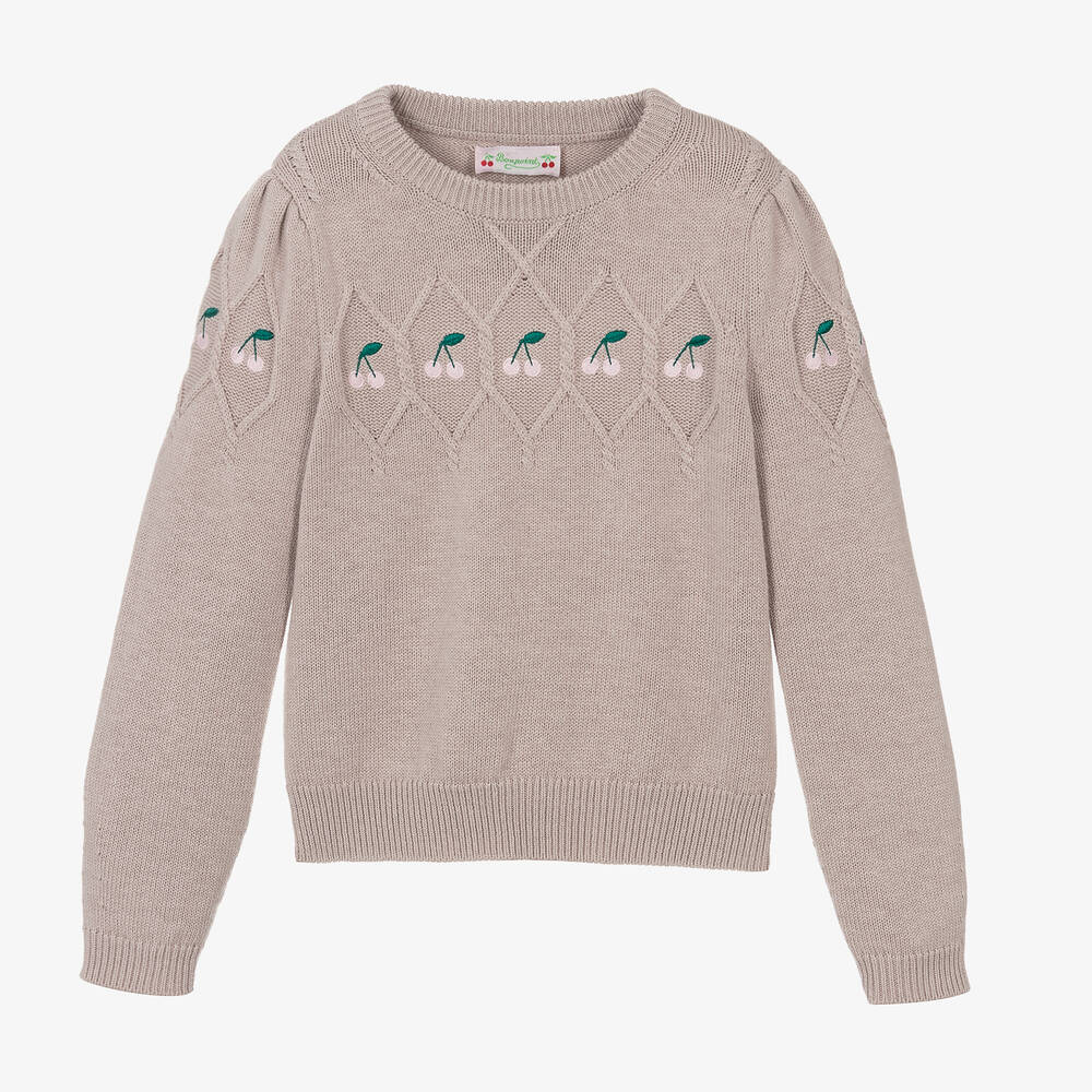 Bonpoint - Girls Beige Wool & Cotton Knit Jumper | Childrensalon