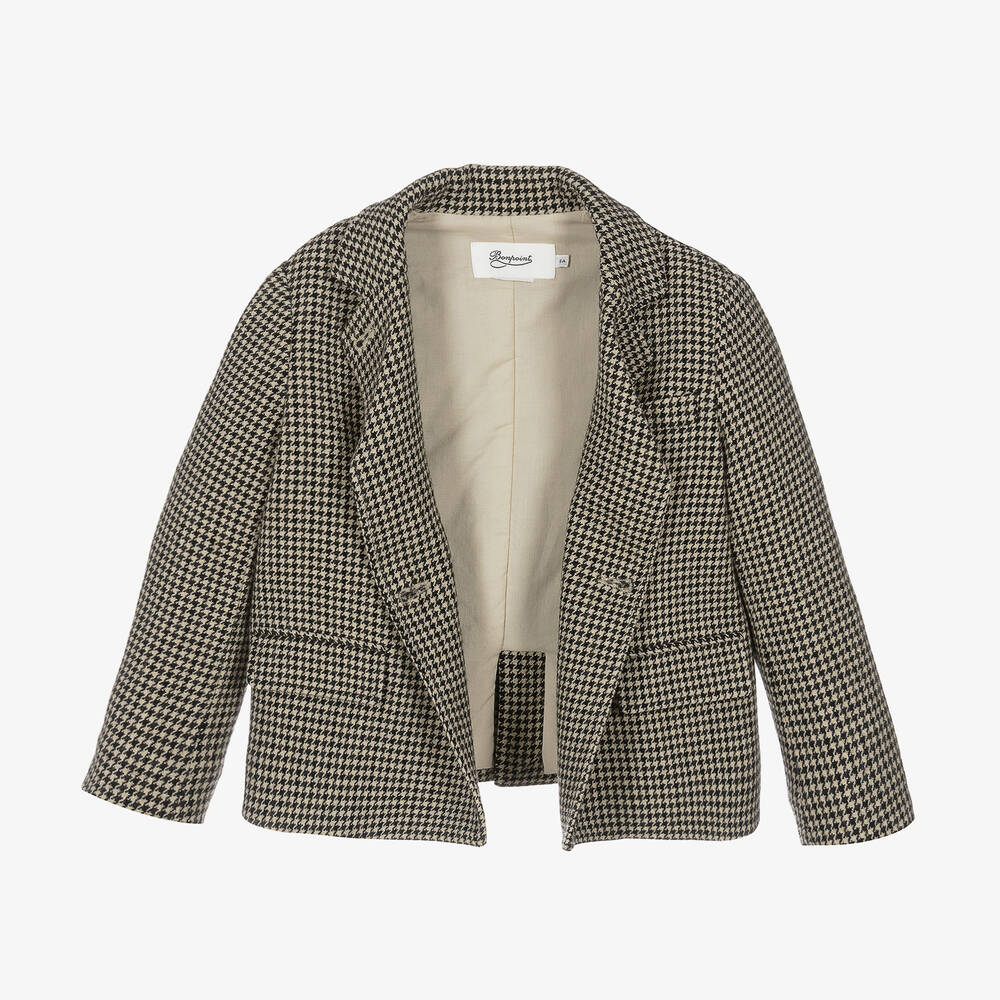 Bonpoint-Girls Beige Wool Houndstooth Blazer | Childrensalon Outlet