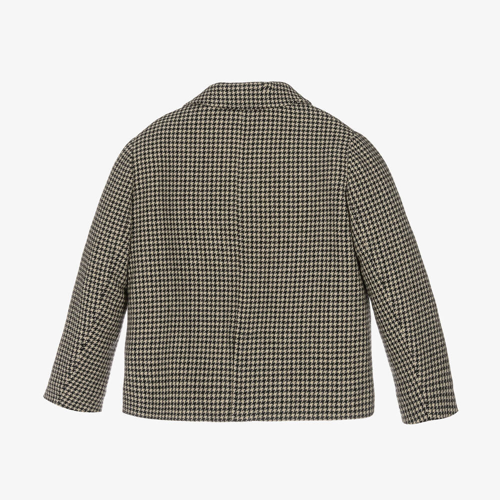 Bonpoint Girls Beige Wool Houndstooth Blazer