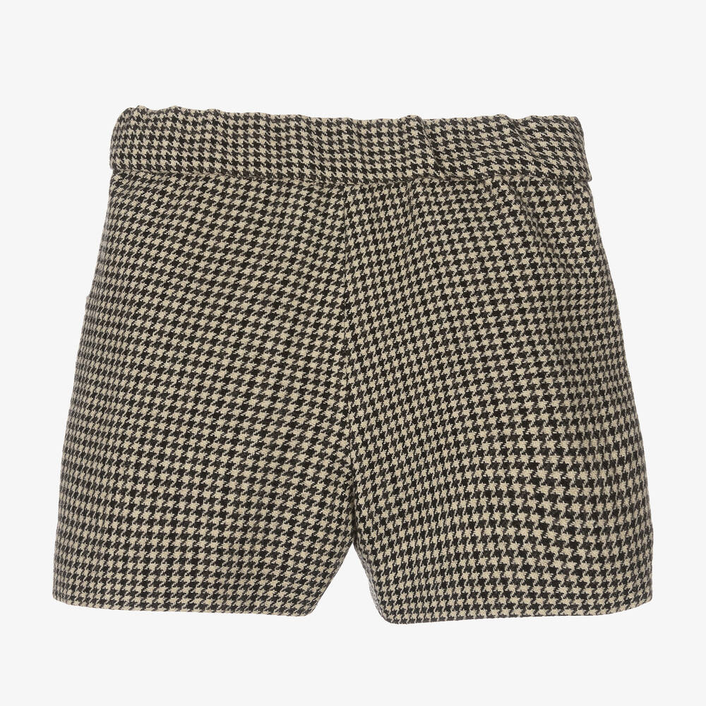 Bonpoint-Girls Beige Wool Houndstooth Shorts | Childrensalon Outlet