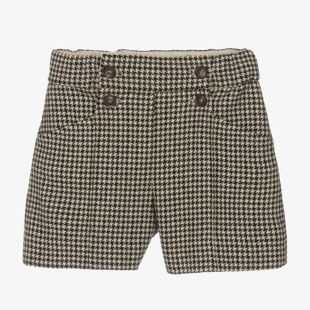 Bonpoint - Бежевые шерстяные шорты в гусиную лапку | Childrensalon