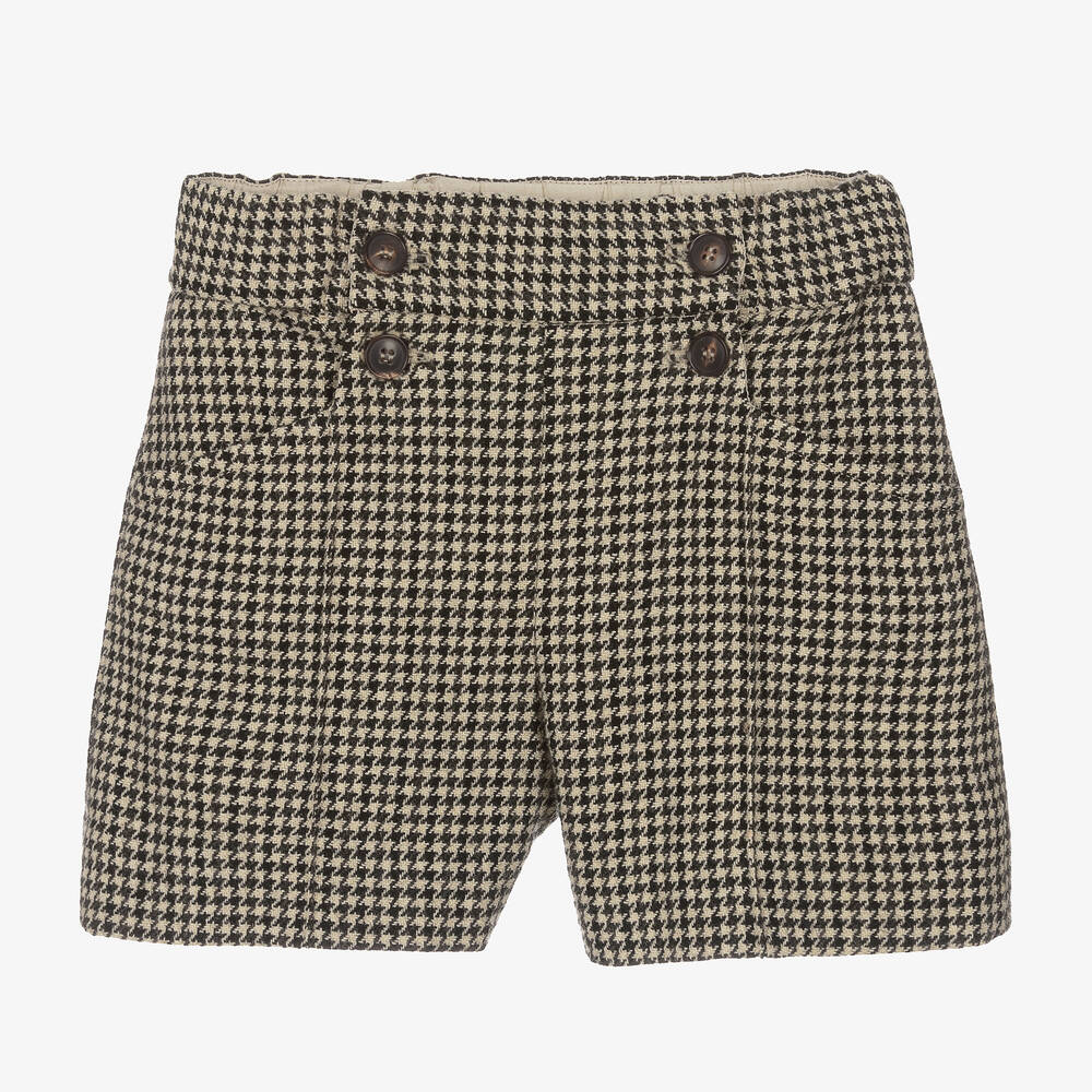 Bonpoint - Girls Beige Wool Houndstooth Shorts | Childrensalon Outlet