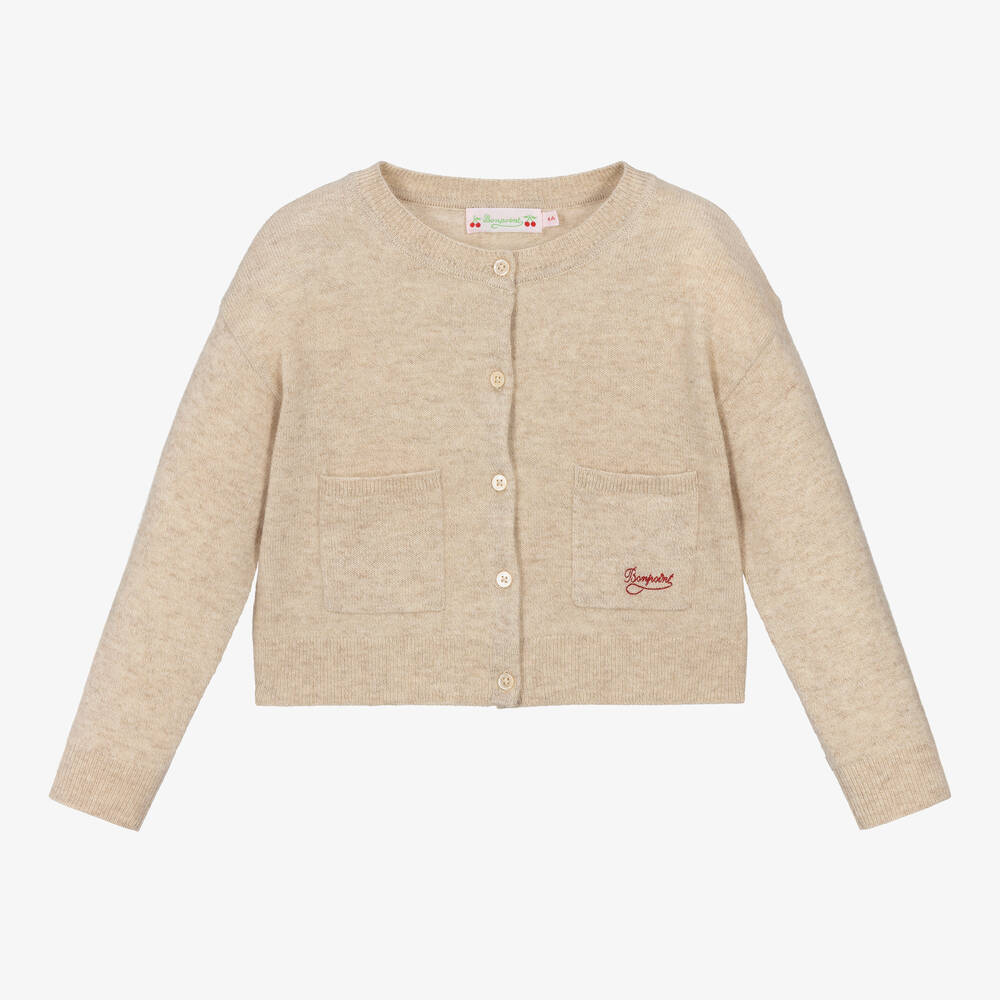 Bonpoint - Cardigan beige en maille de laine | Childrensalon