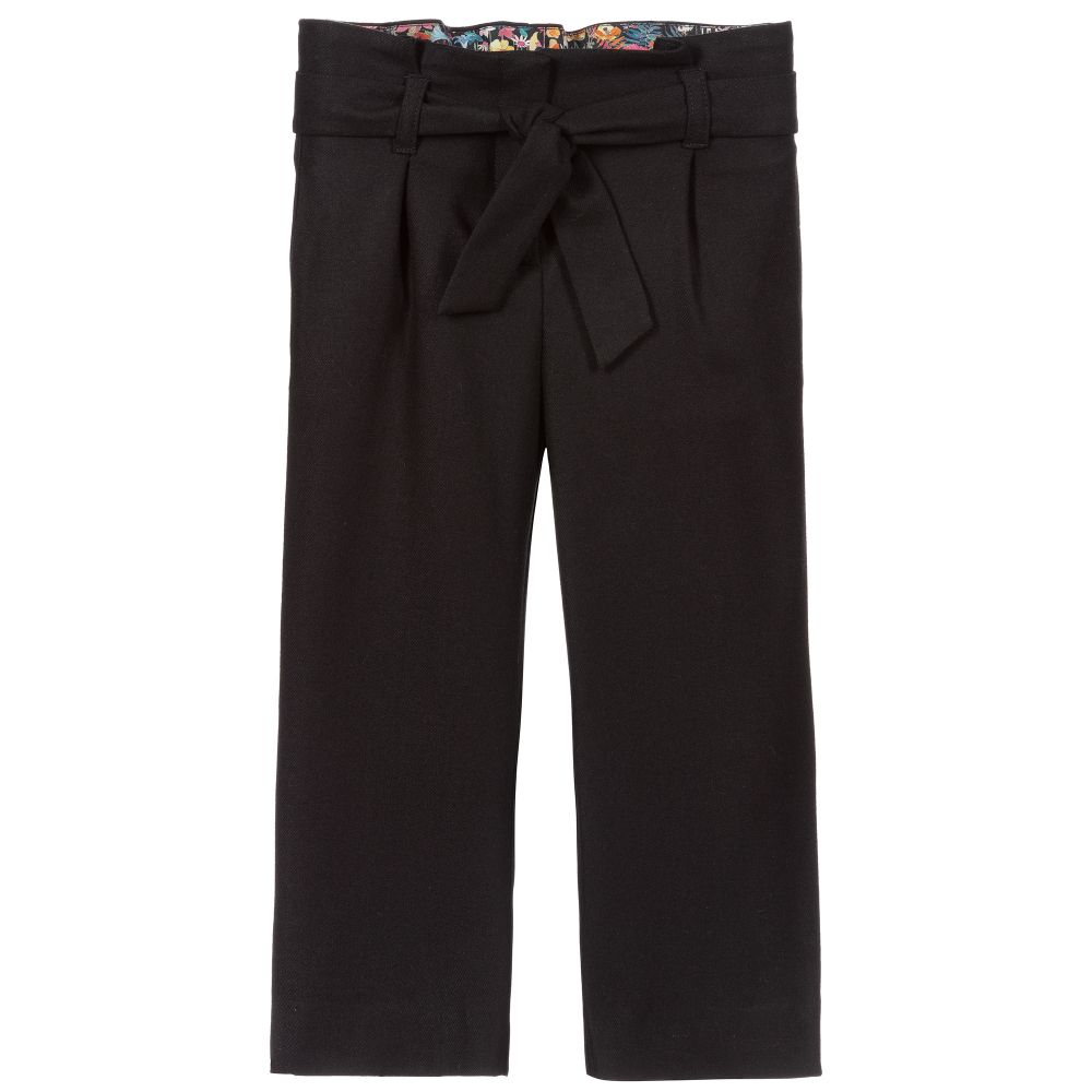 Bonpoint-Girls Black Belted Trousers | Childrensalon Outlet