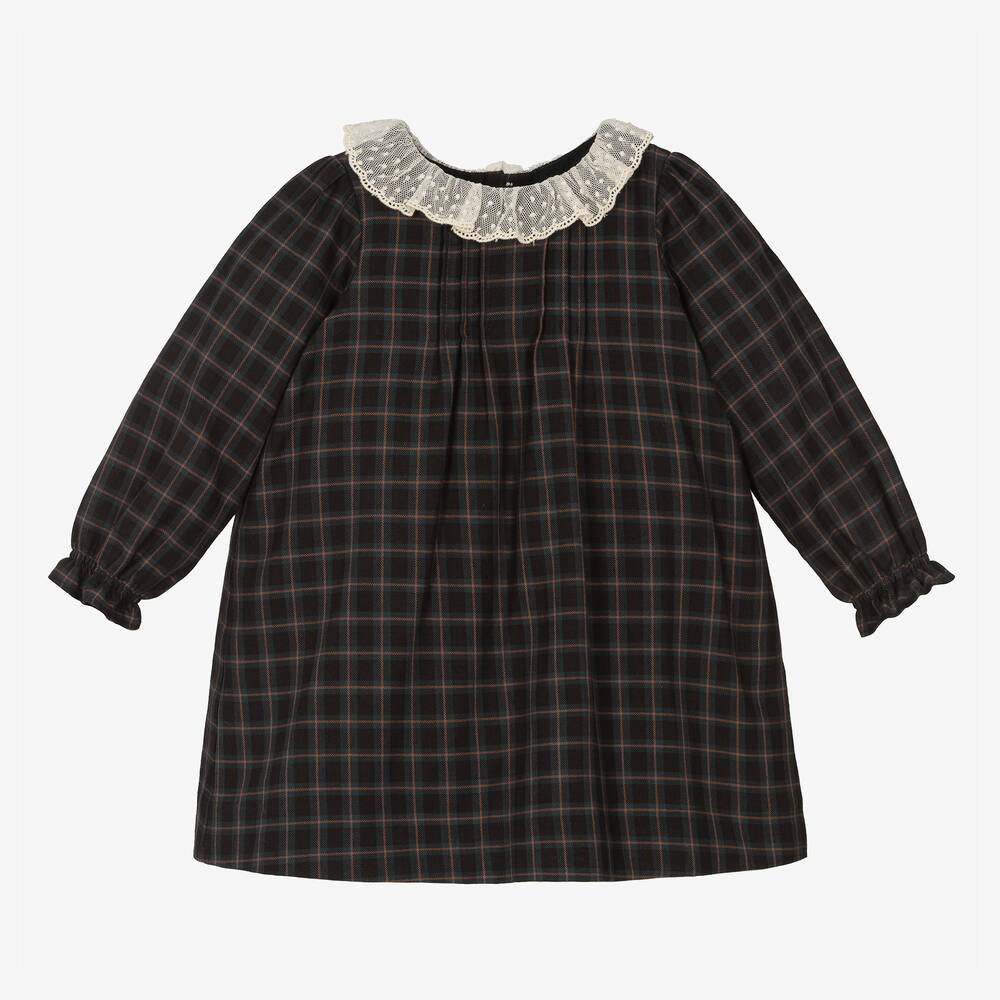 Bonpoint-Girls Black Check Lace Collar Dress | Childrensalon Outlet