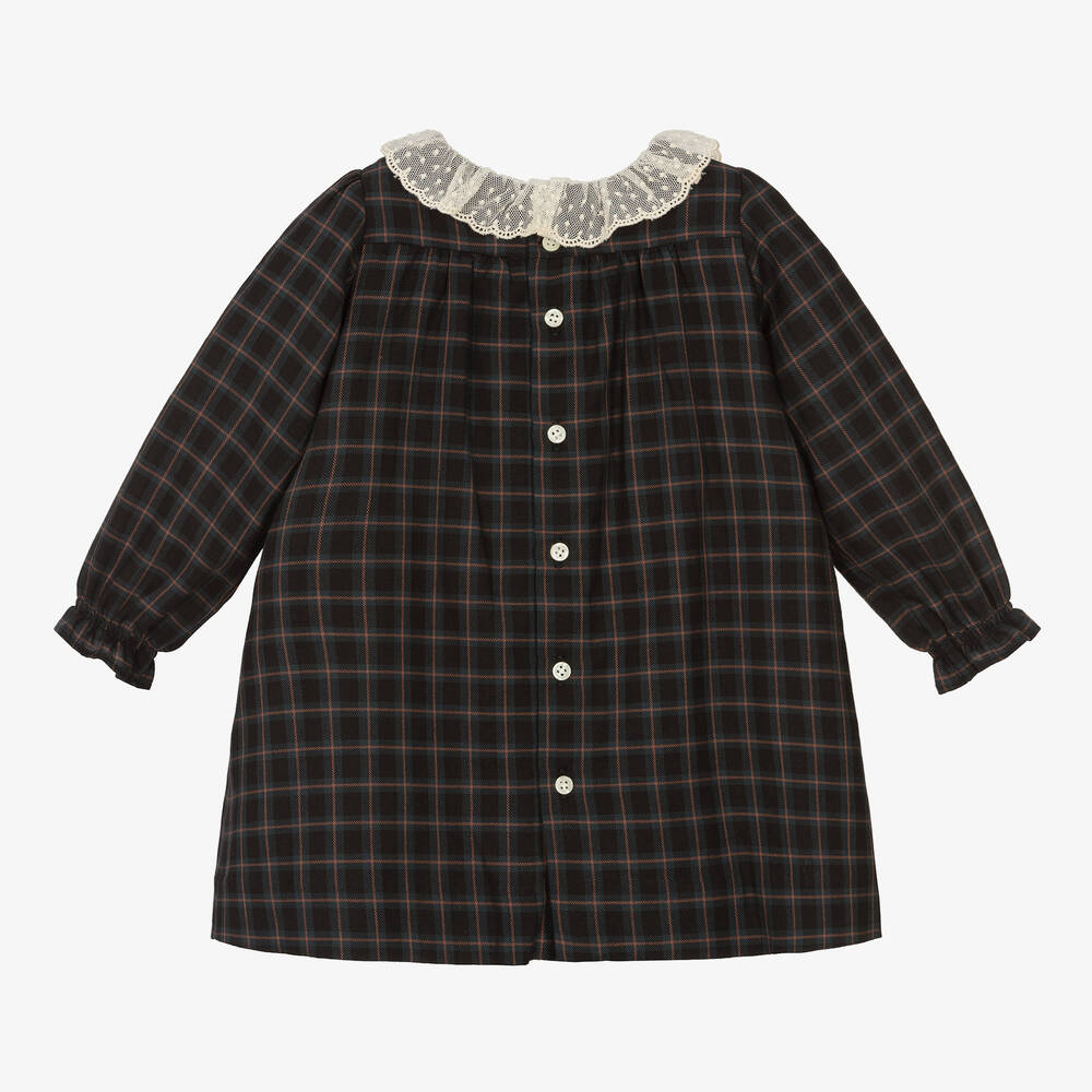 Bonpoint-Girls Black Check Lace Collar Dress | Childrensalon Outlet