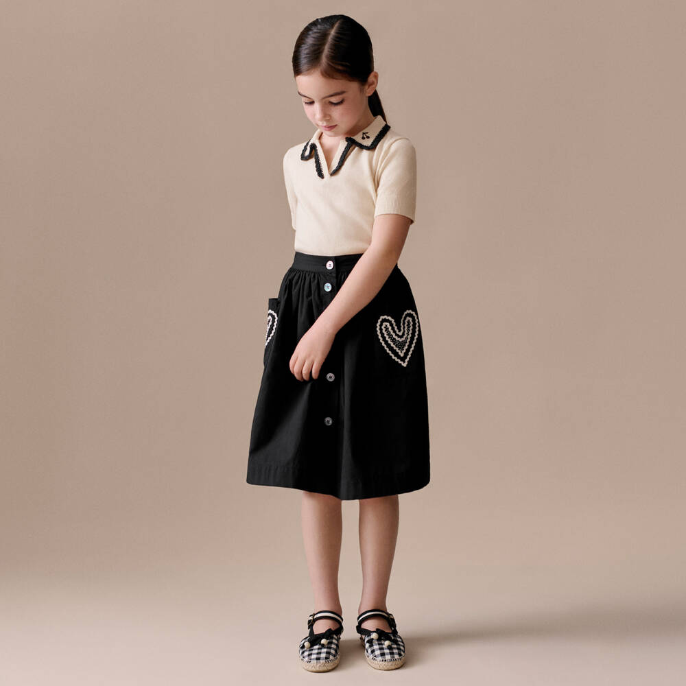 Bonpoint-Girls Black Cotton Ric Rac Heart Skirt | Childrensalon Outlet