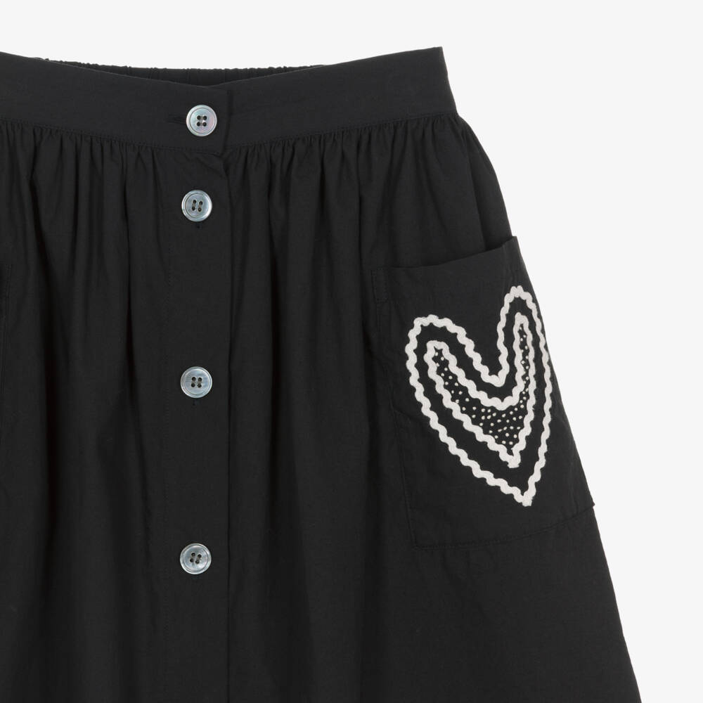 Bonpoint-Girls Black Cotton Ric Rac Heart Skirt | Childrensalon Outlet