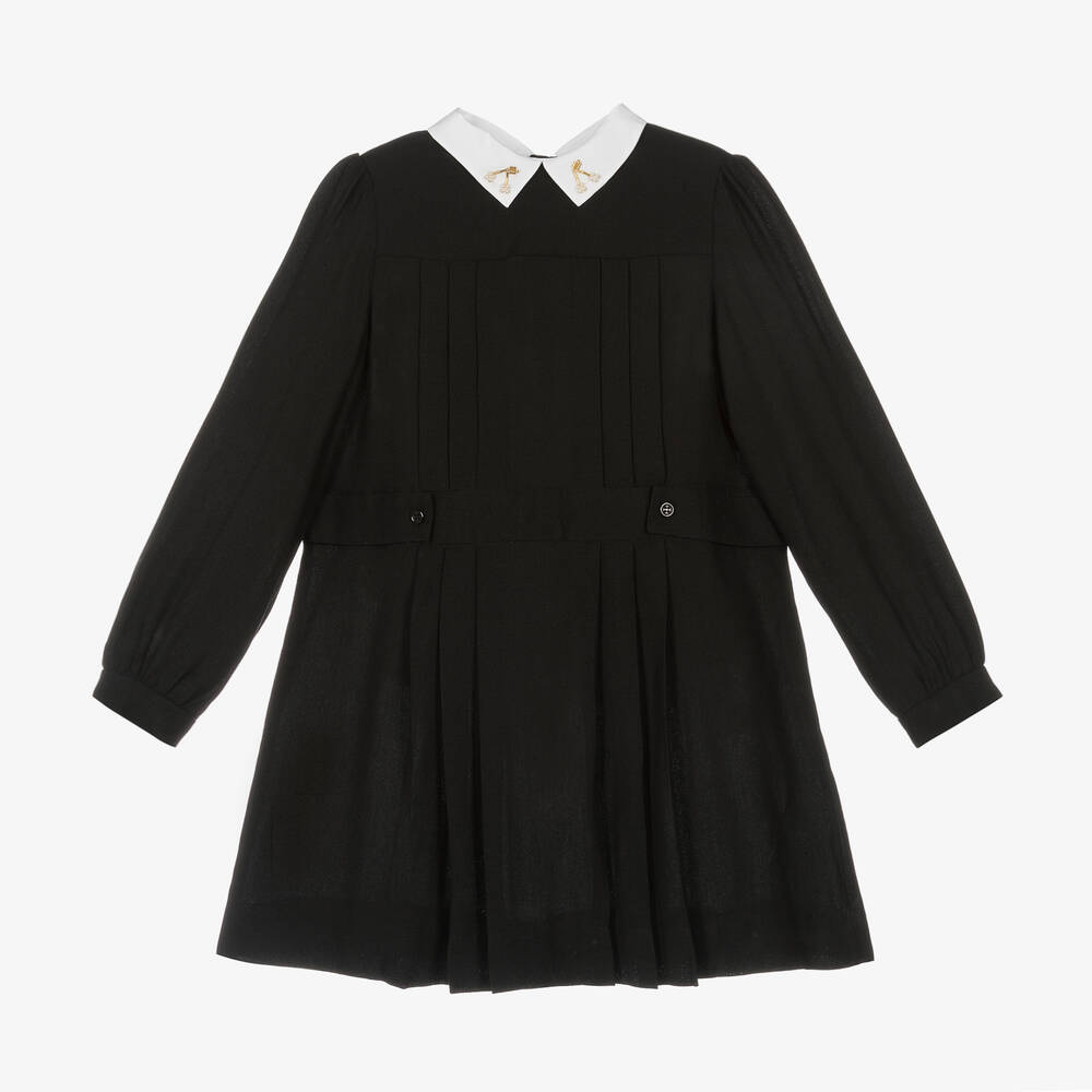 Bonpoint - فستان بياقة فيسكوز كريب لون أسود | Childrensalon