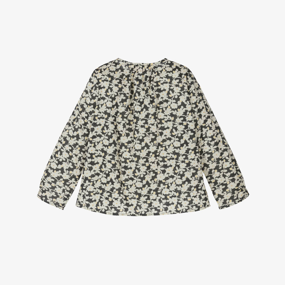 Bonpoint-Girls Black Floral Cotton Blouse | Childrensalon Outlet