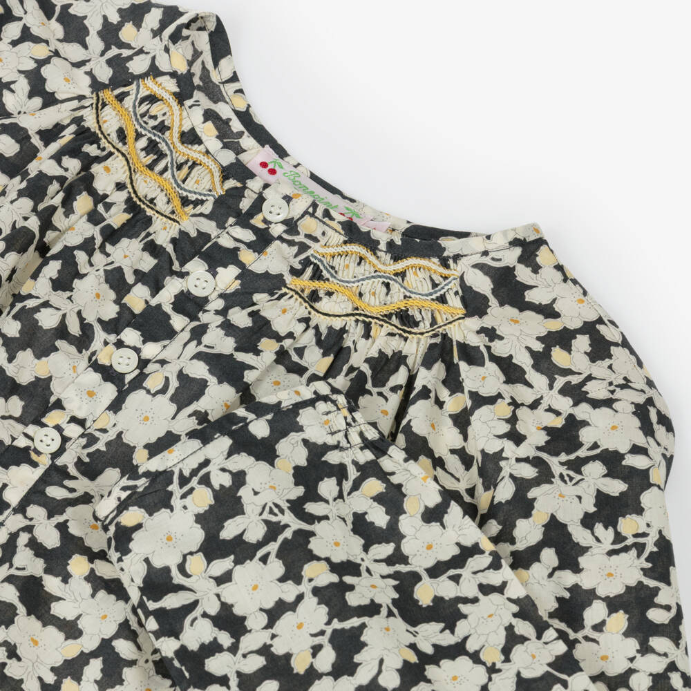 Bonpoint-Girls Black Floral Cotton Blouse | Childrensalon Outlet