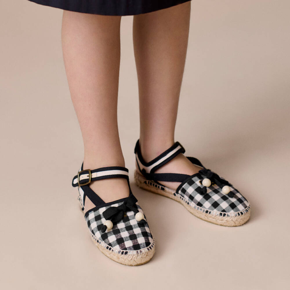 Bonpoint-Girls Black & White Gingham Espadrilles | Childrensalon Outlet
