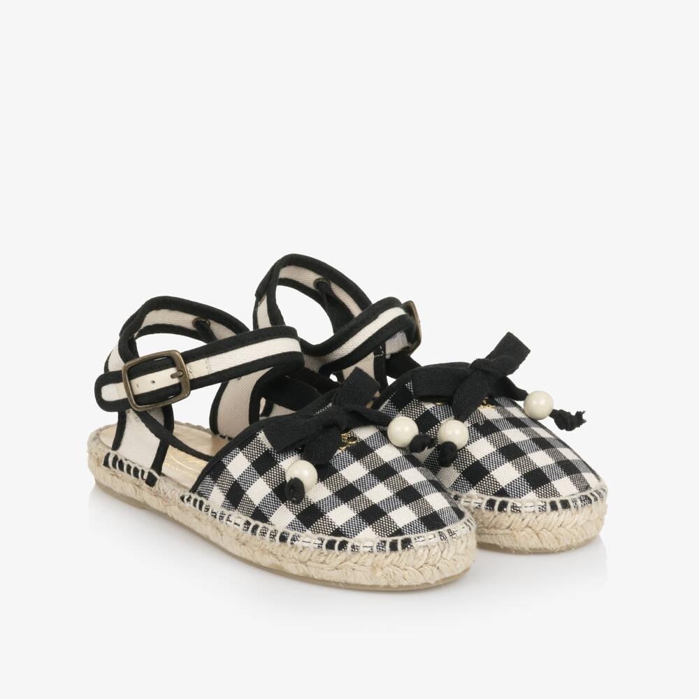 Bonpoint-Girls Black & White Gingham Espadrilles | Childrensalon Outlet