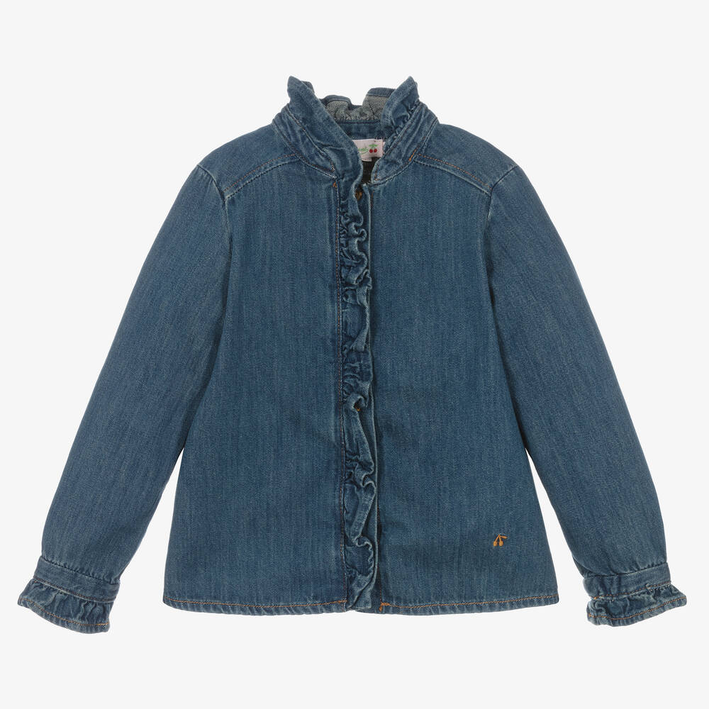 Bonpoint - Blaue gerüschte Baumwoll-Jeansbluse | Childrensalon