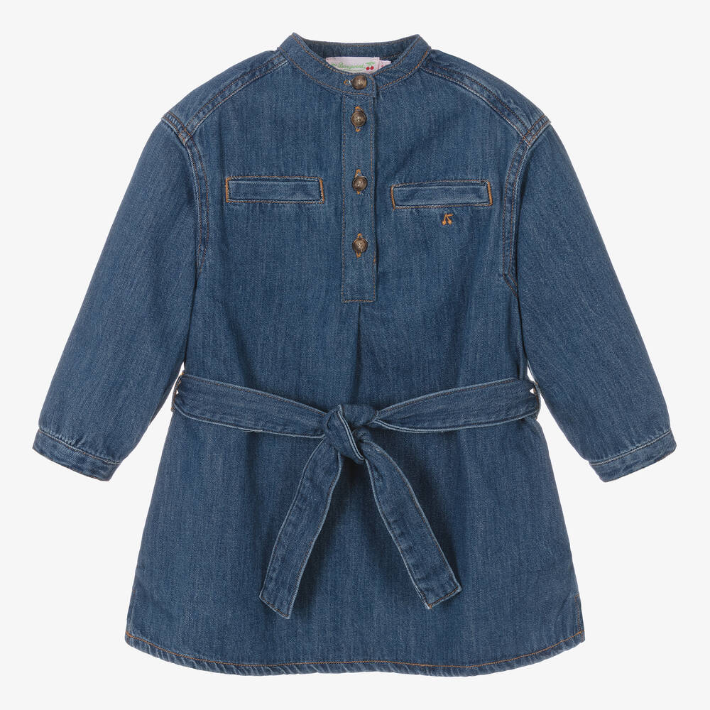Bonpoint - Синее джинсовое платье с поясом для девочек | Childrensalon