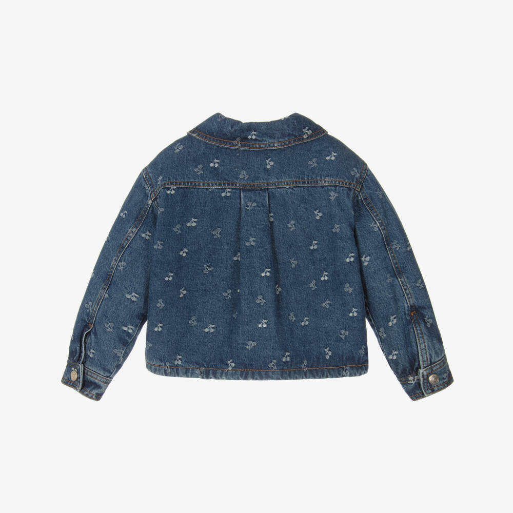 Bonpoint-Girls Blue Denim Cherry Embroidered Jacket | Childrensalon Outlet