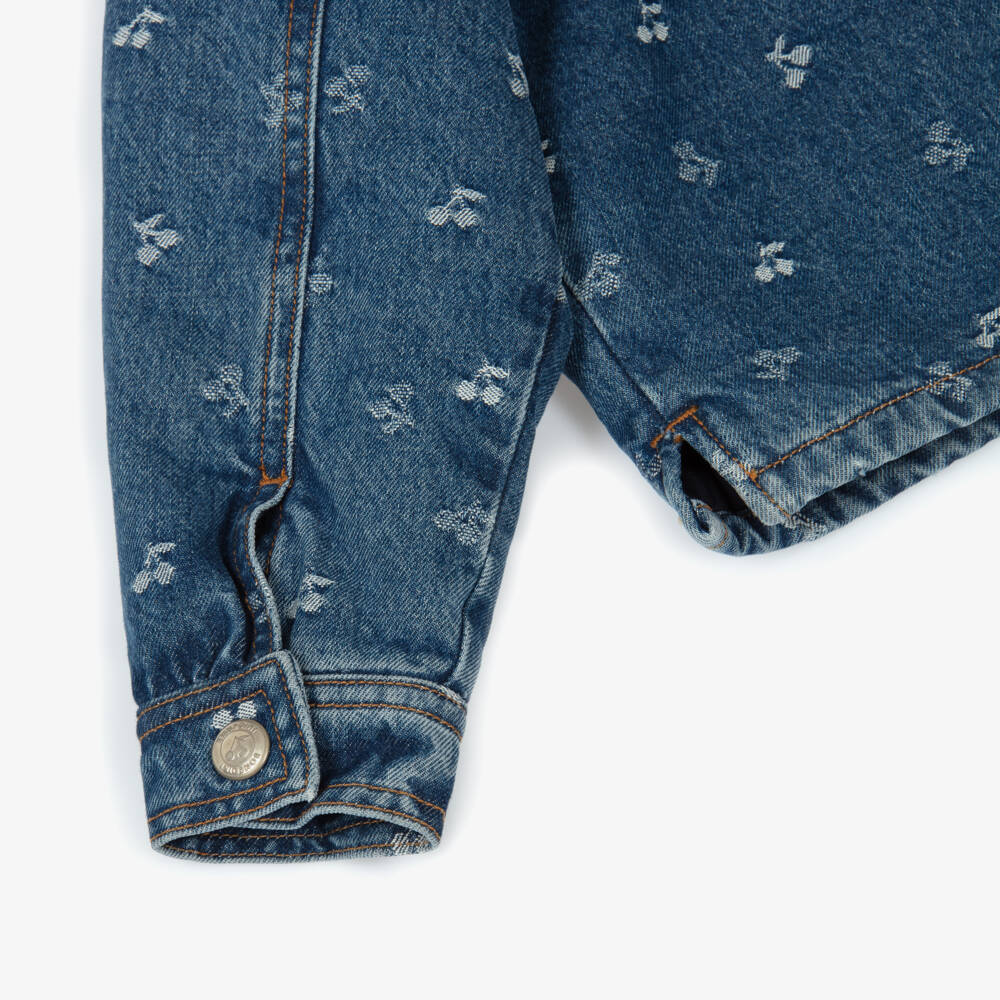 Bonpoint-Girls Blue Denim Cherry Embroidered Jacket | Childrensalon Outlet