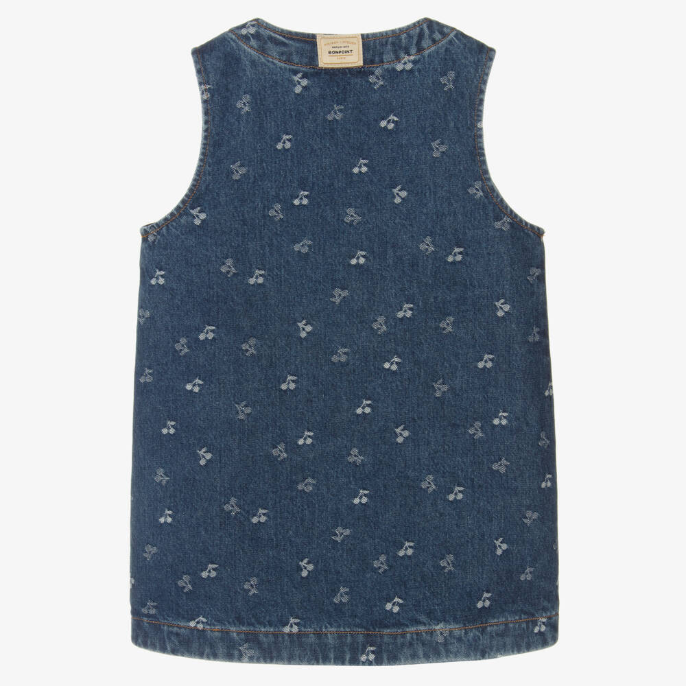 Bonpoint-Girls Blue Denim Jacquard Cherry Logo Dress | Childrensalon Outlet