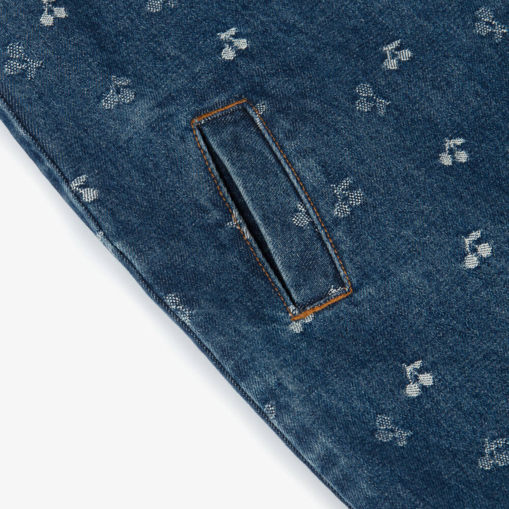 Bonpoint-Girls Blue Denim Jacquard Cherry Logo Dress | Childrensalon Outlet