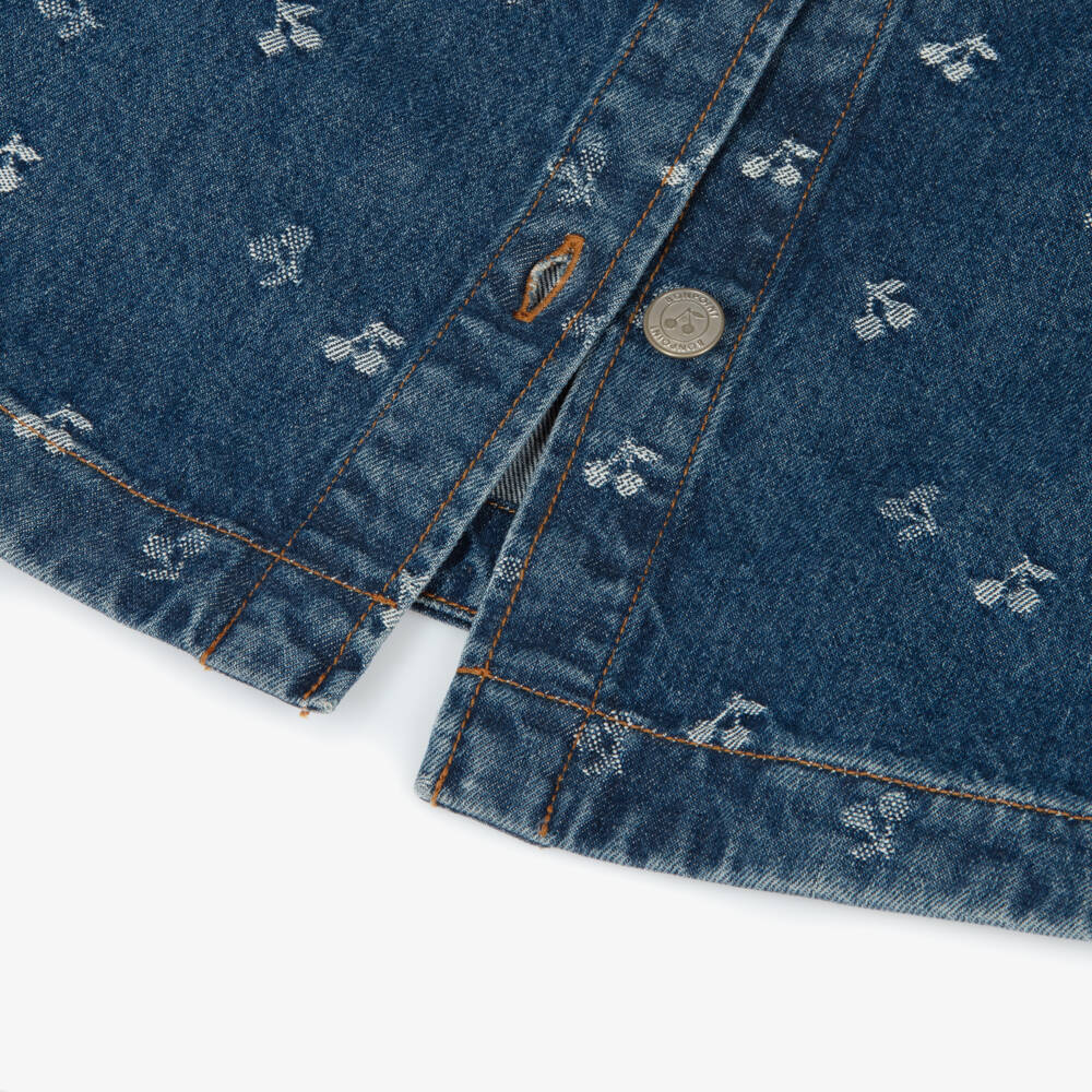 Bonpoint-Girls Blue Denim Jacquard Cherry Logo Dress | Childrensalon Outlet
