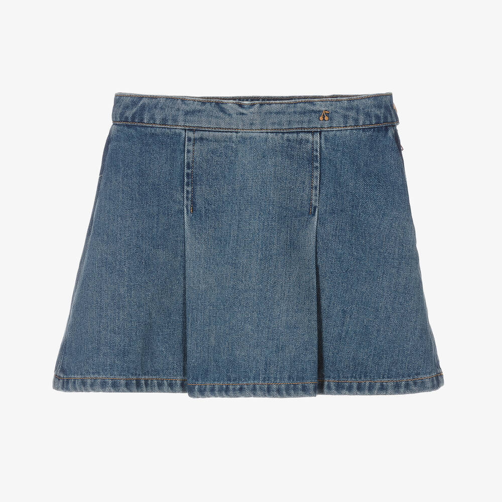 Bonpoint - Girls Blue Denim Pleated Skirt | Childrensalon