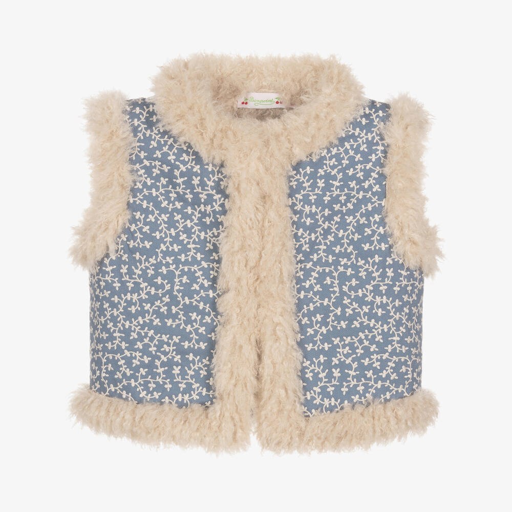 Bonpoint - Gilet bleu en brocart fille | Childrensalon