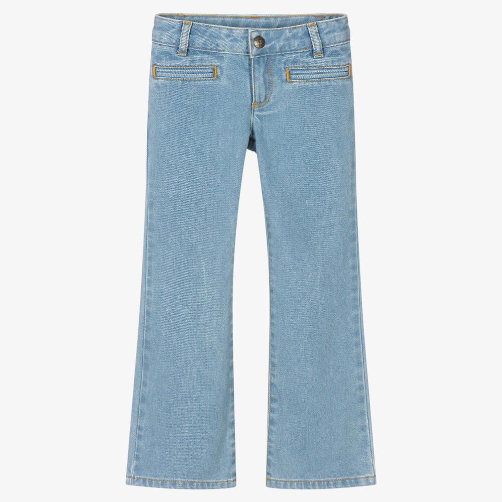 Bonpoint - Голубые джинсы-клеш для девочек | Childrensalon