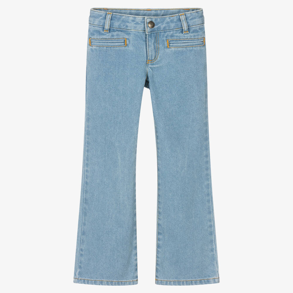 Bonpoint - Girls Blue Flared Denim Jeans | Childrensalon