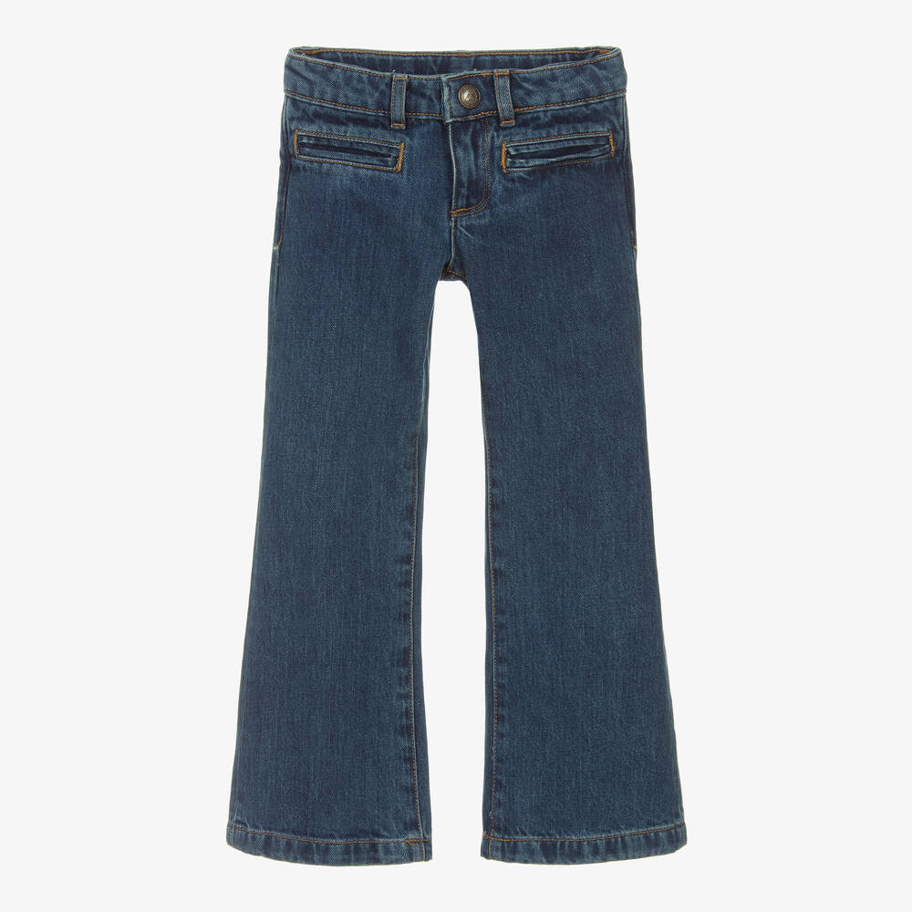 Bonpoint - Girls Blue Flared Denim Jeans | Childrensalon